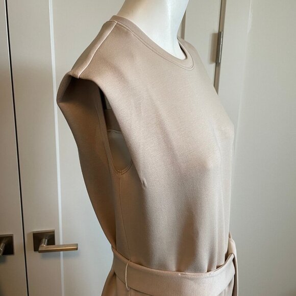 Spanx Aire. Sleeveless Tank Dress w Belt & Shoulder Pads Tahini Tan Sz M NWT - Picture 6 of 15